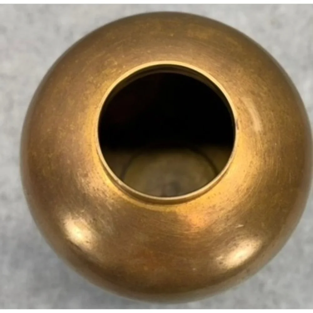 Vintage Solid Brass Vase Ginger Jar Style Heavy Metal Bud‎ Vase Gold Tone Patina